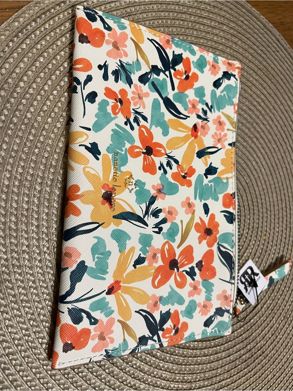 Nanette Lepore Floral Wristlet Pouch - Cream with Orange & Teal Flowers